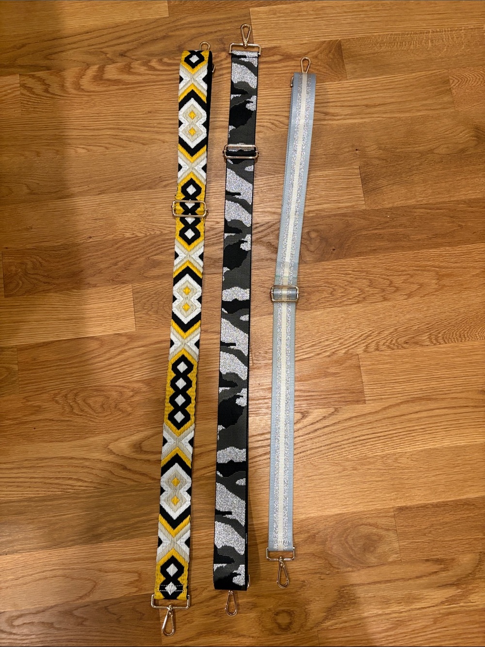 Adjustable Bag Straps - Yellow Geometric, Black Camo, Silver Glitter